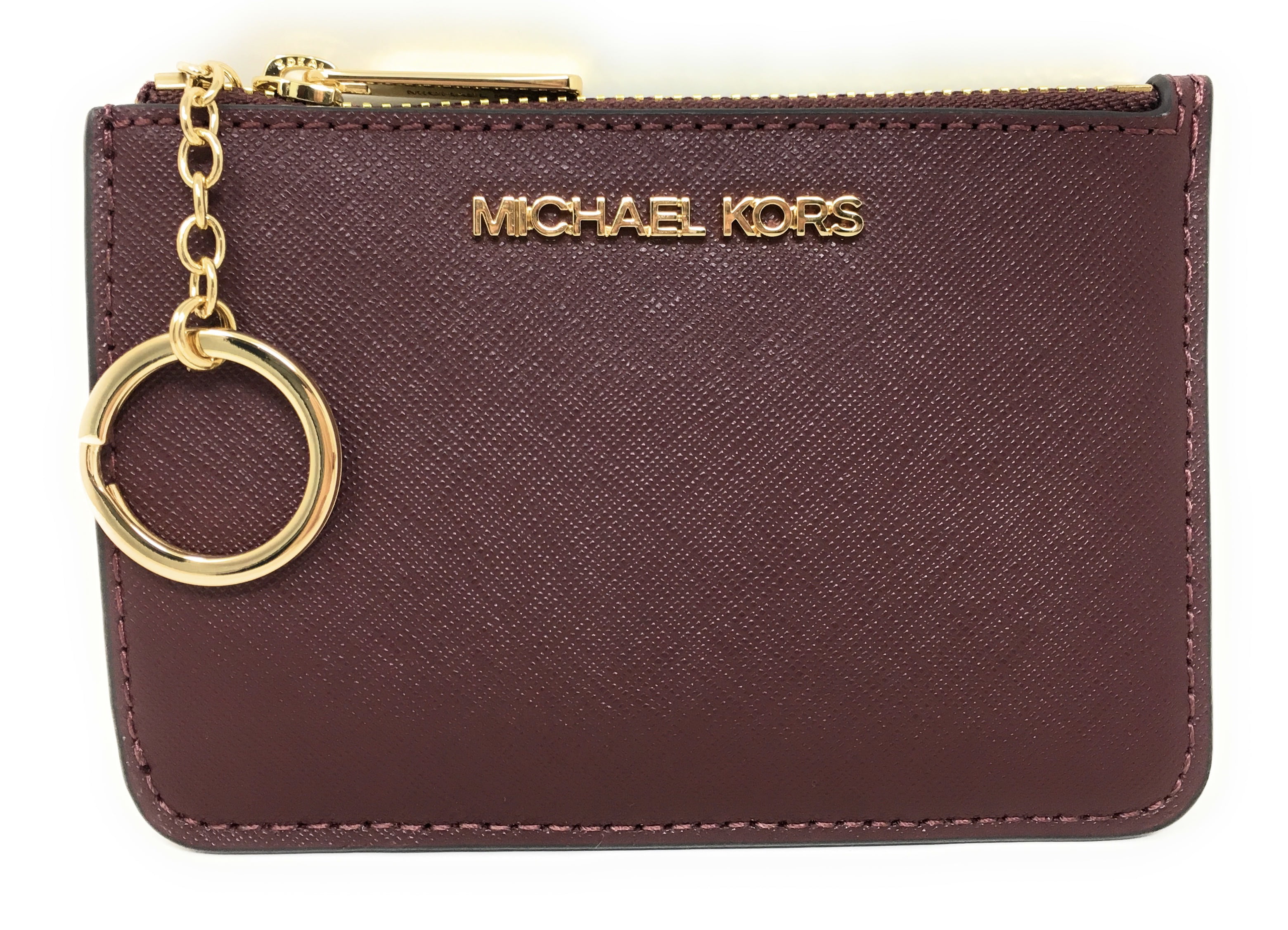 Michael Kors Jet Set Travel Small Top Zip Coin Pouch ID Holder Saffiano  Leather Merlot 