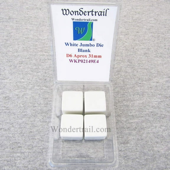 White Opaque Jumbo Blank Dice D6 31mm Pack of 4 Wondertrail