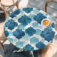 thumbnail image 4 of Round Table Cover 45-54 Inch Blue Geometric Moroccan Waterproof Reusable Table Cloth Round Fitted Vinyl Tablecloth with Elastic Edged for Parties Outdoors, Abstract Art Blue Ombre Modern, 4 of 6