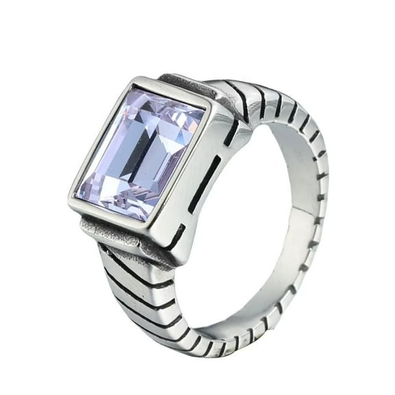 PAURO Men's Stainless Steel Retro Minimalist Square Agate Signet Rings Cool Punk Jewelry Silver Purple Size 7