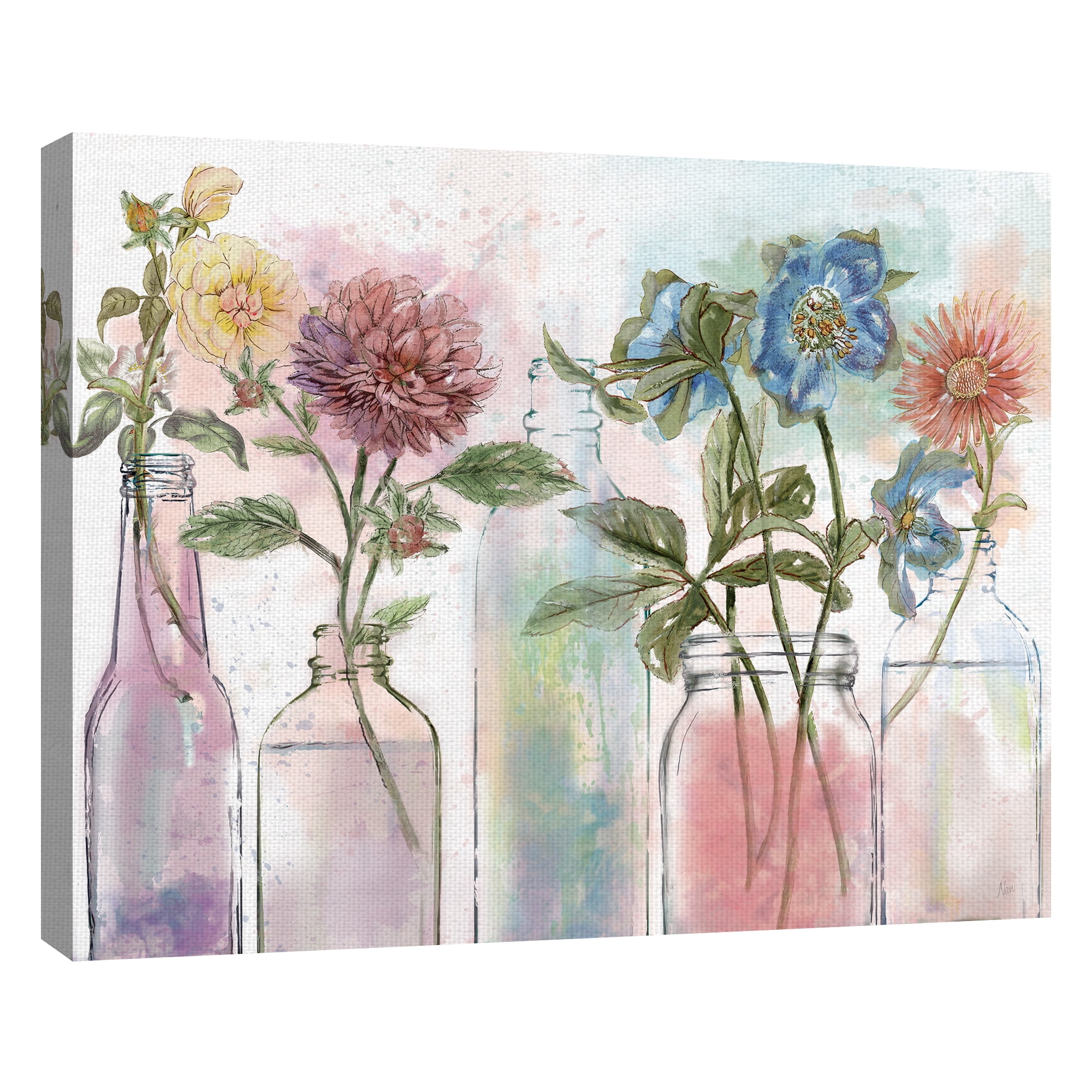 Masterpiece Art Gallery Vintage Bottle Collection Flowers By Sandy Doonan Canvas Art Print 22" x 28"