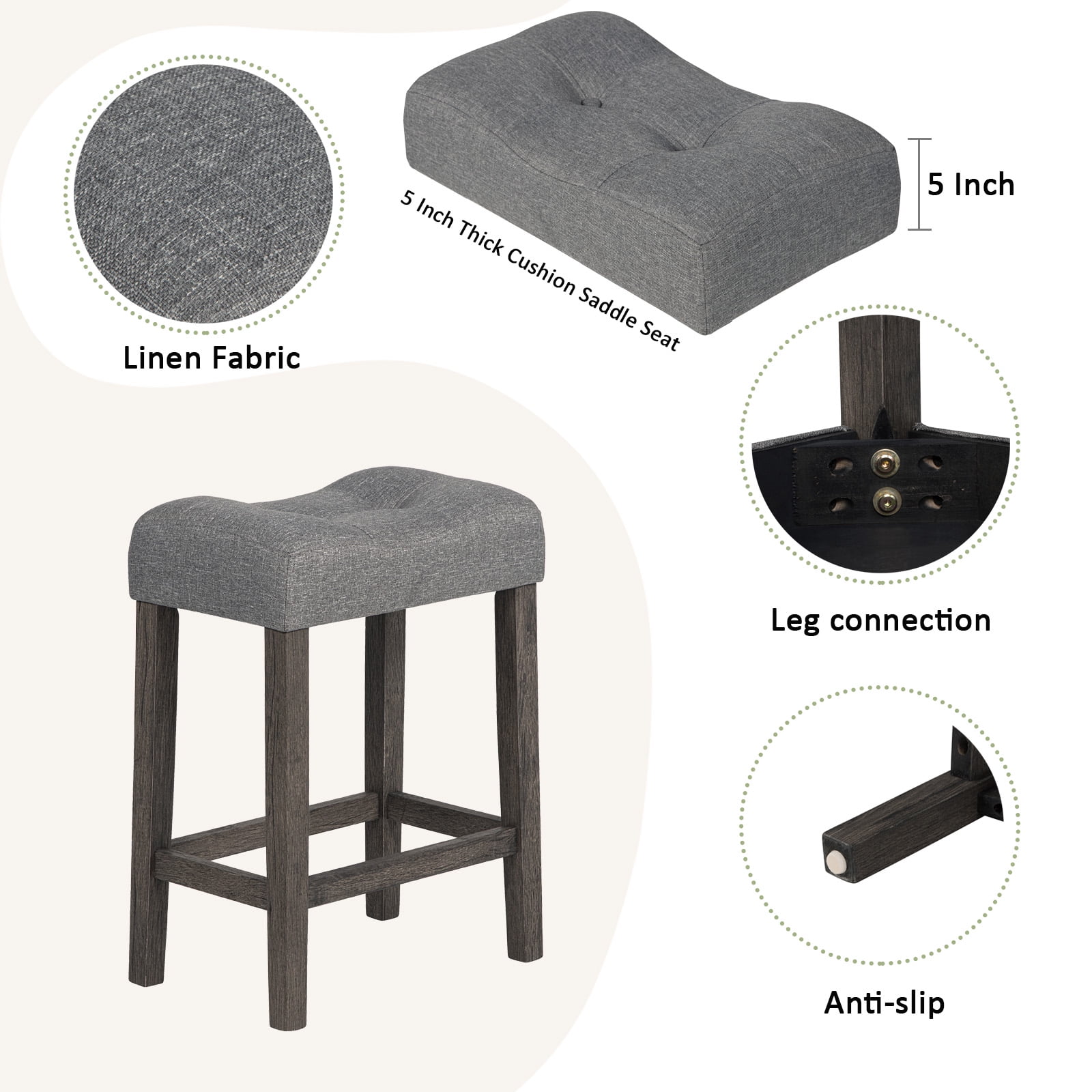 MAYEERTY 4-Piece Bar Table Set with USB Charging Port – Modern Sofa Bar Table and Upholstered Stools Set for Behind Couch, Dining Room, or Living Room