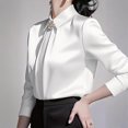 thumbnail image 4 of Stichou Women's 2026 Long Sleeve Satin Blouse,Mock Neck Work Silk Shirts,Dressy Tops for Business Casual Office White M, 4 of 6
