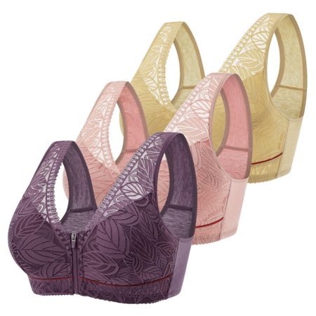 

Xmarks Front Closure Bras for Women Plus Size Zipper - Support Wireless Bra Full-Coverage Wirefree T-Shirt Bra Comfortable Wide Strap Wirefree Bra for Everyday Bra(3-Packs)
