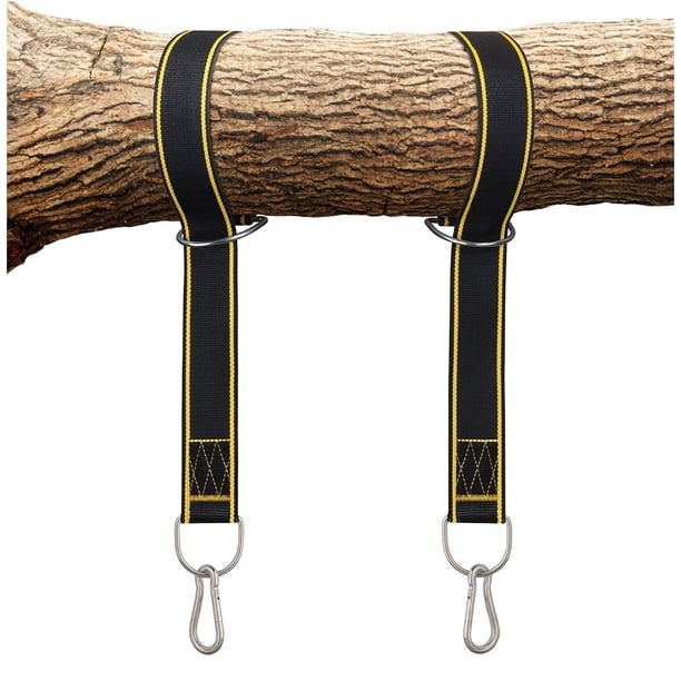 EeaseMX 2 correas de nailon para hamaca de 5 x 150 cm con mosquetones (negro y amarillo)