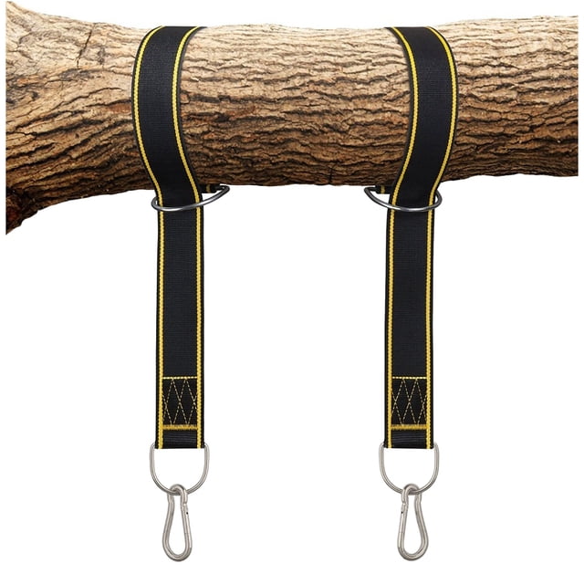 EeaseMX 2 correas de nailon para hamaca de 5 x 150 cm con mosquetones (negro y amarillo)