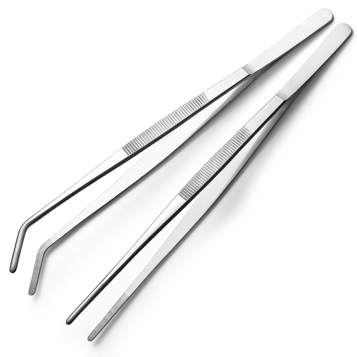 ReaNea Kitchen Tweezers Tongs Set of 2, 12" Extra-Long Stainless Steel Metal Heavy Duty Cooking Tweezers for Chef, Serving Food, Grill, Culinary, Pasta, Salad, BBQ