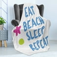 thumbnail image 4 of Saying Soft Flannel Fleece Throw Blanket, Typography Doodle Eat Beach Sleep Repeat Motive Message, Cozy Plush for Indoor and Outdoor Use, 60" x 80", White Multicolor, by Ambesonne, 4 of 5