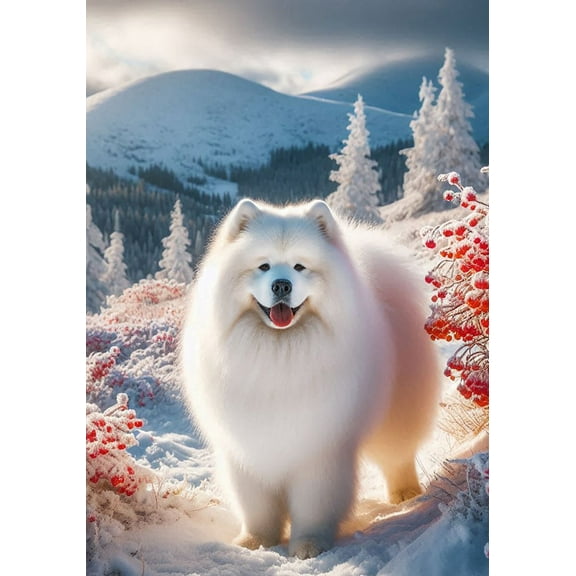 Samoyed - Best of Breed DCR Winter Berries Garden Flag 12" x 17"
