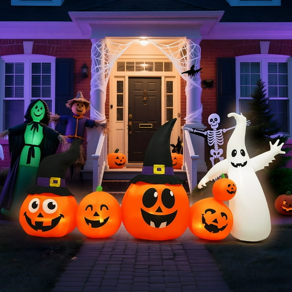 Ktaxon 8' Halloween Inflatables Outdoor Halloween Decoration with LED Lights 5pcs Blow up Pumpkins