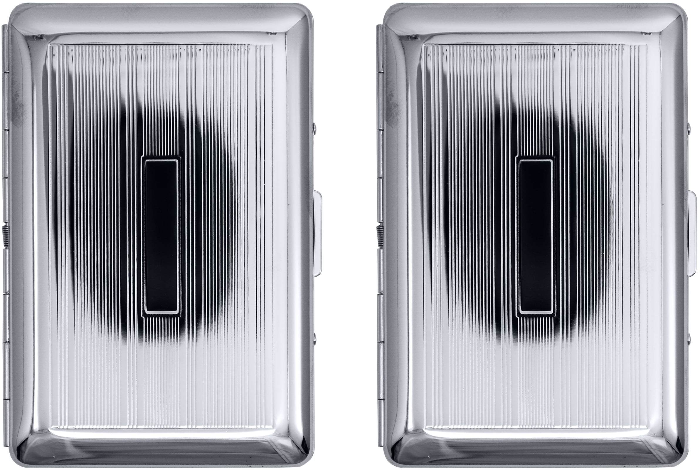 Set of 2 Ultra Compact Metal-Plated King Size Cigarette Case & Stash Box (Silver Lines)