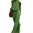thumbnail image 3 of Women'S 2 Piece Outfits Linen Vest Waistcoat Dressy Casual Sets High Slit Wide Leg Pants Suits Green L, 3 of 7
