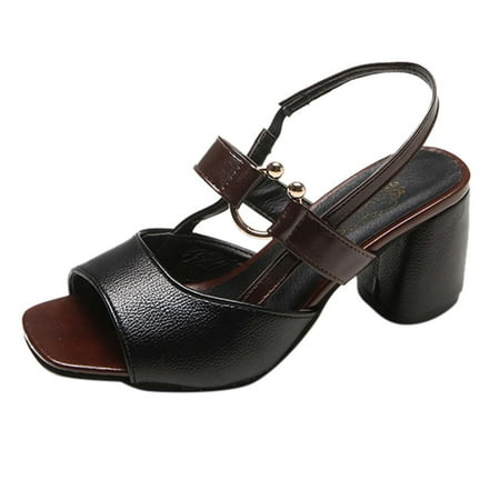 

Juebong Women s Chunky Pumps Fashion Summer Open Toe Ankel Strap Work Shoes Ladies Peep Toe Casual Sandals Black 5.5