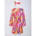 thumbnail image 5 of Aislor Girls 70s Disco Diva Costume Bell Sleeve Vintage Print Hippie Dance Dress with Headband and Belt 4-12 A Dark Colorful 7-9, 5 of 7