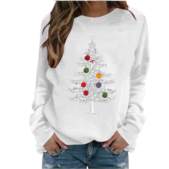 Ichuanyi Christmas Sweatshirts for Women Christmas Graphic Long Sleeve Shirt Xmas Holiday Crewneck Pullover Tops