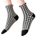 thumbnail image 5 of AVRNLIQ Womens Vintage Gingham Ruffle Crew Socks, Soft Breathable Knit, One Size, Black, 5 of 5