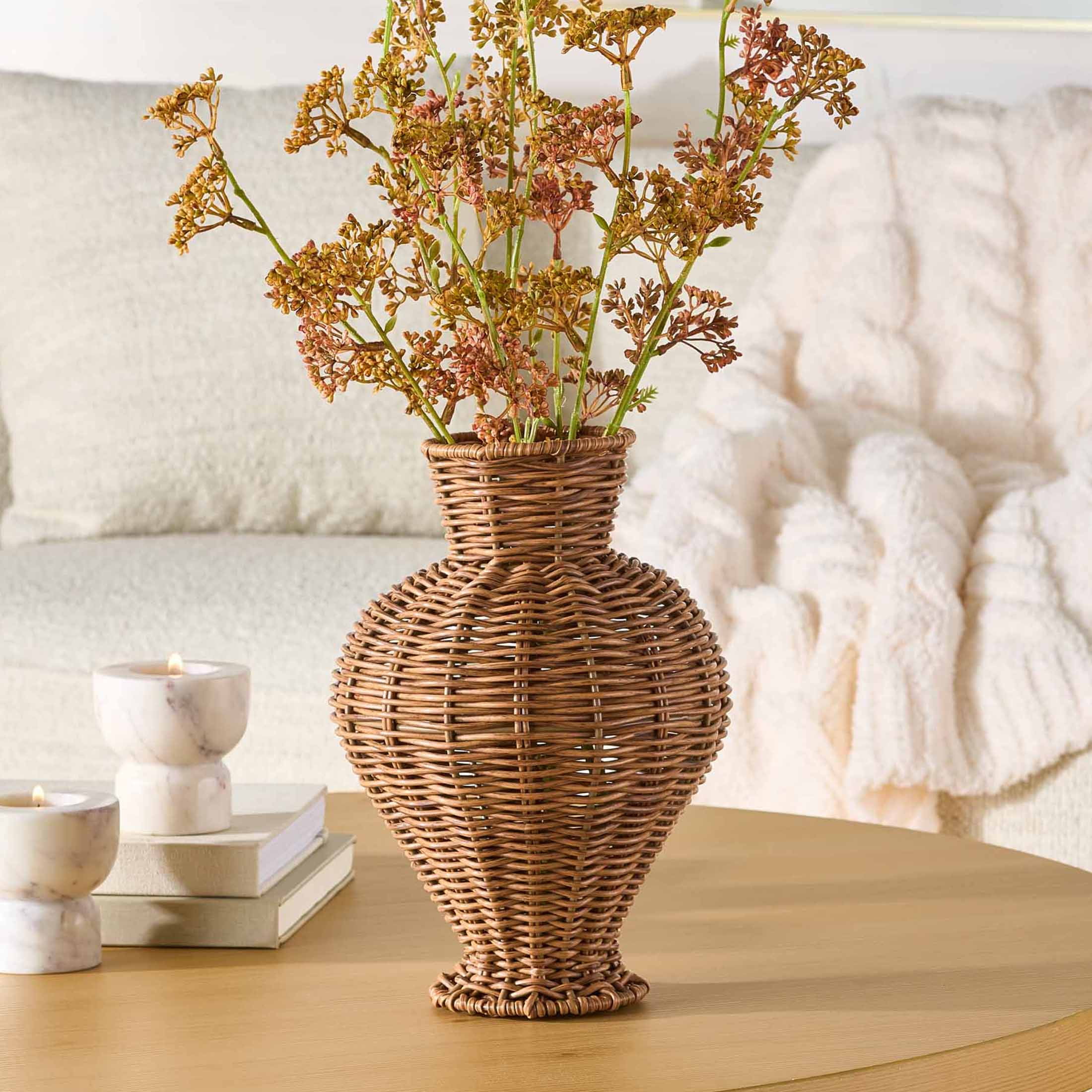Better Homes & Gardens Woven Faux Rattan Indoor Vase, 10", Brown