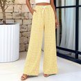 thumbnail image 6 of Gingham Wide Leg Pajama Pants for Women Elastic Drawstring Waist Lightweight Summer Relaxed Fit Casual Lounge Bottoms Yellow M, 6 of 6
