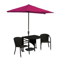 Blue Star Group Terrace Mates Genevieve All-Weather Wicker Java Color Table Set w/ 7.5'-Wide OFF-THE-WALL BRELLA - Red Olefin Canopy