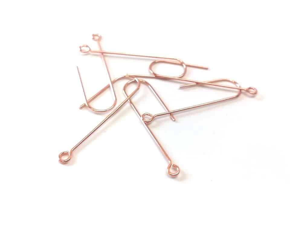 E617B - 50 pcs 304 Stainless Steel Earring Hooks - 37mm x 11mm - Hole: 1.7mm - Long Ear Wire Stick Bar - Rose Gold - Parallel Loop