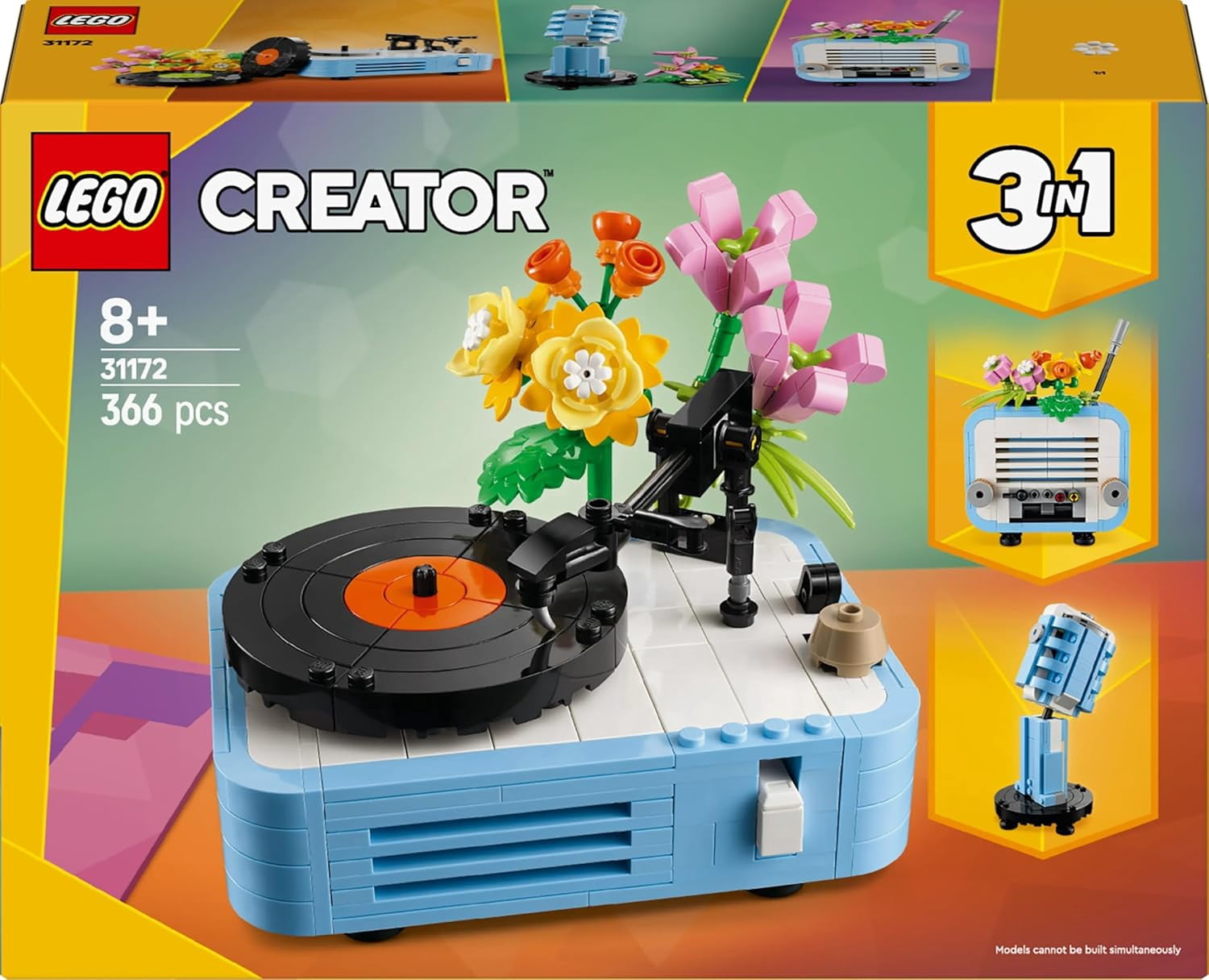 LEGO Creator 3 in 1 Record Player with Flowers, 3 Building Options, Record Player, Radio, or Microphone 31172