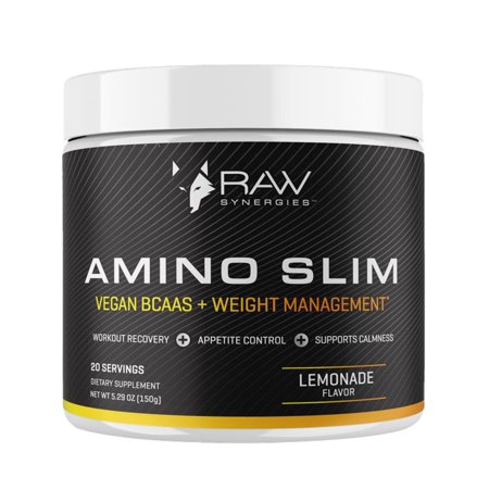 Raw Synergies Amino Slim - Active Lifestyle Supplement for Metabolic & Mindful Eating Support - Muscle & Energy Support - Sugar-Free & Vegan - Lemonade - 20 Servings