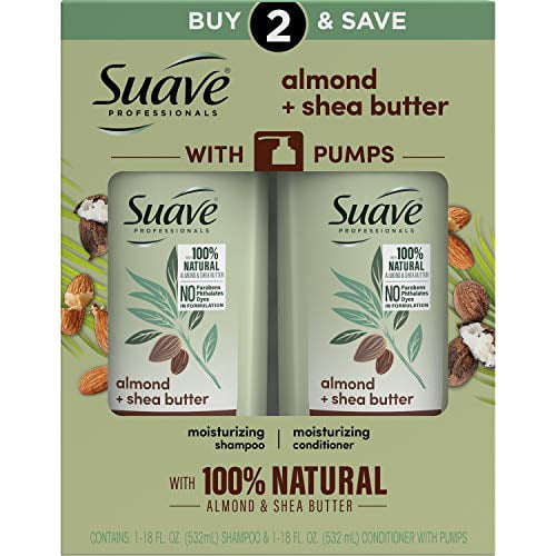 Suave Professionals Moisturizing Shampoo and Conditioner for Dry Hair Almond and Shea Butter Paraben-free and Dye-free 28 oz, 2 Count