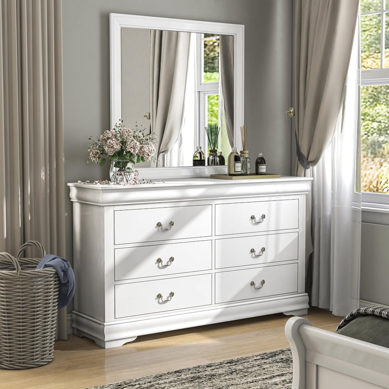 Furniture of America Toni Wood 6-Drawer Dresser with Mirror in White -  Walmart.com
