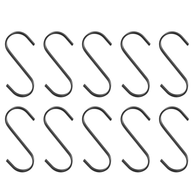 Unique Bargains 10Pcs 3.9 Inch Flat S Hooks Hanging Hook for Home Kitchen Storage, 7.6mm Black