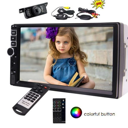 Warn Wireless Control System - Hotsale 7 inch Double Din Car MP5 Player Touch Screen Car Stereo System in Dash Car FM Radio Audio with Bluetooth Remote Control Support Clock Display Aux in USB SD up to 32GB + Wireless Rea