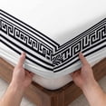 thumbnail image 3 of Full Size Fitted Sheet Set - White Geometric 3 Piece Bedding Sets 16" Deep Pocket Fitted Sheet with 2 Pillowcases Black Greek Key Design Abstract Modern Art Brushed Microfiber Hotel Luxury Bed Sheets, 3 of 9