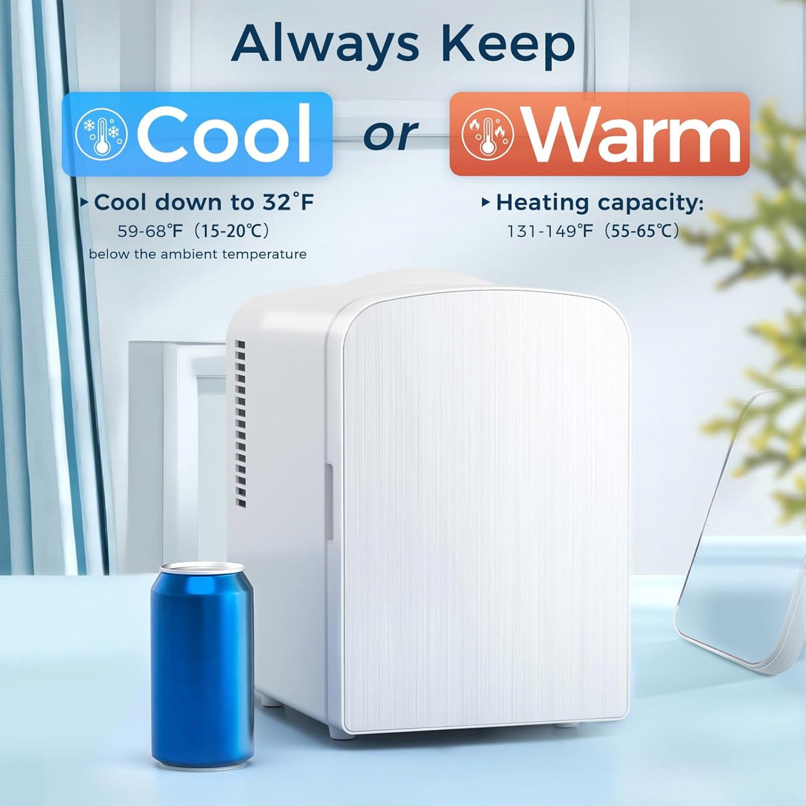 Mini Fridge 4 Liter Skincare Fridge Personal Refrigerator for Bedroom Office, Car, Dorm white