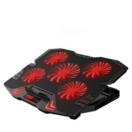 12''-17'' Notebook Cooling Pad 5 LED Fans Touch Cooler Stand For Gaming