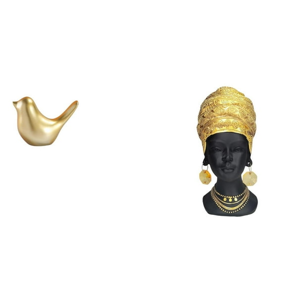 Figura de pájaros,Figura de pájaro dorado,decoración del hogar,estatua de animal,Estatua de mujer africana,Estante de oficina con estatua de mujer africana,Adorno de figura de resina