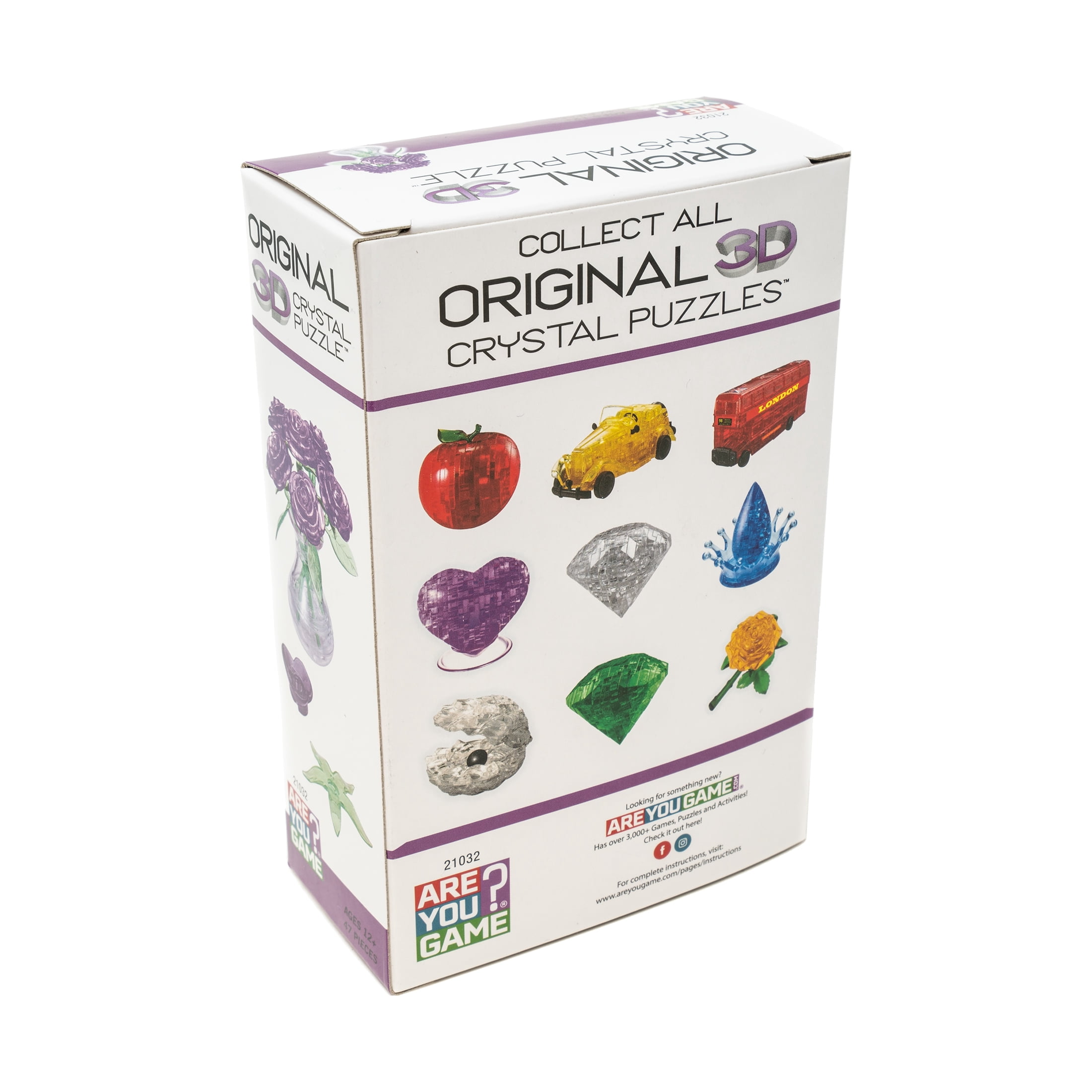 AreYouGame.com 3D Crystal Puzzle - Roses in a Vase (Purple): 47 Pcs
