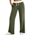 thumbnail image 3 of Htigea Clearance Women's Wide Leg Sweatpants Elastic High Waist Loose Sweat Pants Straight Leg Drawstring Trousers with Pockets Today Sales Army Green,XL, 3 of 7