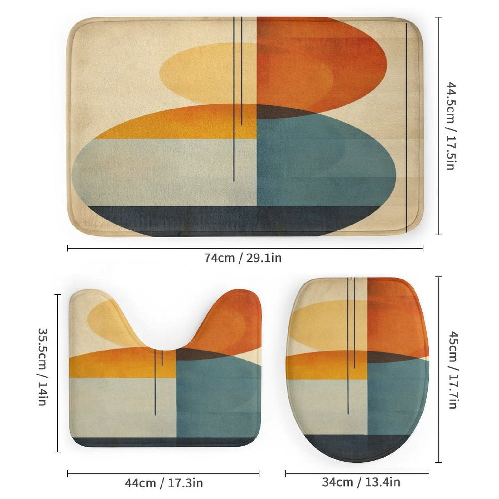 Luxury Geometric 4PCS Shower Curtain Sets with Rugs with Non-Slip Bath Mat Toilet Rug，72" X 72"