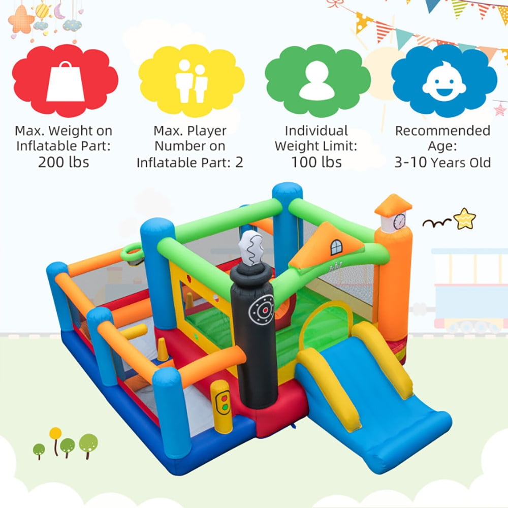 Aimee Lii Train Themed Kids Bouncer with Slide and Basketball Hoop with 950W Air Blower, Playhouse for Kids Outdoor Aimee Lii Train Themed Kids Bouncer with Slide and Basketball Hoop with 950W Air Blower, Playhouse for Kids Outdoor