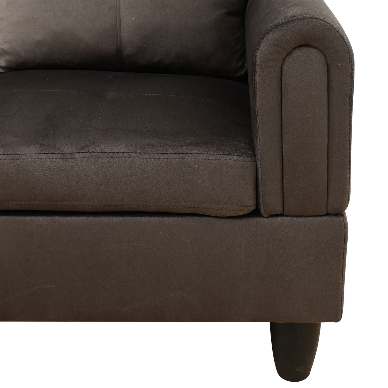 Hommoo Flannel 4-Seat Couch Sofa Set, L Shaped Couch Living Room Sofa Set, Sectional Sofa for Small Space, Dark Brown(No Ottoman)
