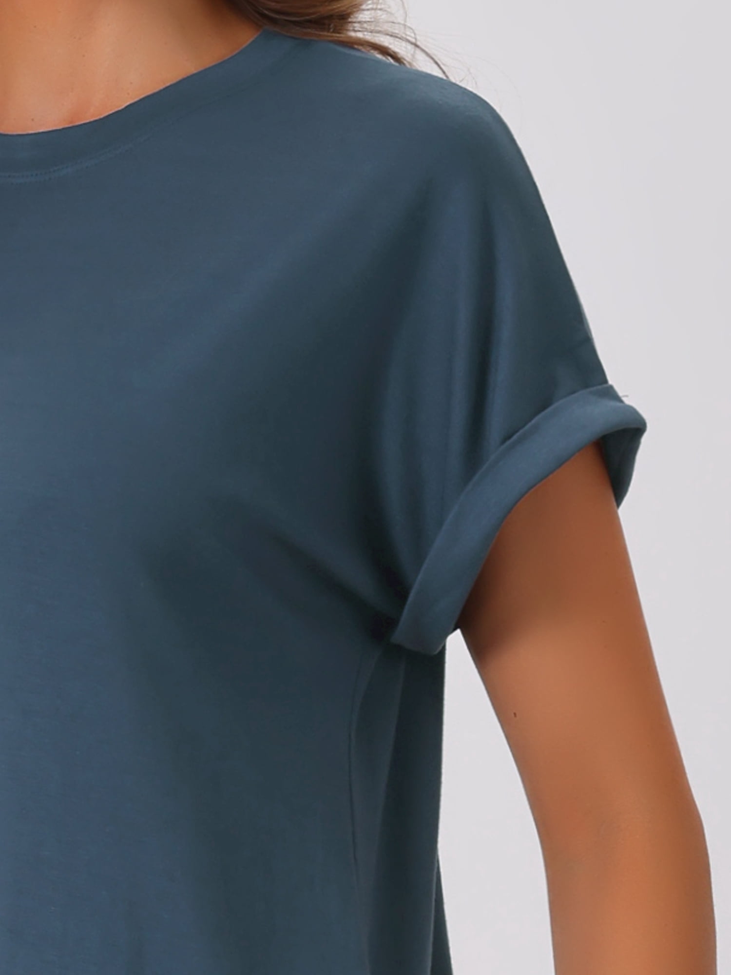 DARING DIVA Women's Short Sleeve Crew Neck Soft Night Dress with Pockets M Blue