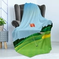 thumbnail image 4 of Golf Soft Flannel Fleece Throw Blanket, Teeing Ground with a Hole and Flag Golfing Field Competition Sports, Cozy Plush for Indoor and Outdoor Use, 70" x 90", Green Pale Blue, by Ambesonne, 4 of 5