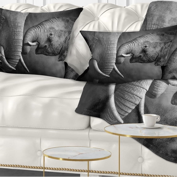 Designart Elephants Showing Affection - Abstract Throw Pillow - 12x20