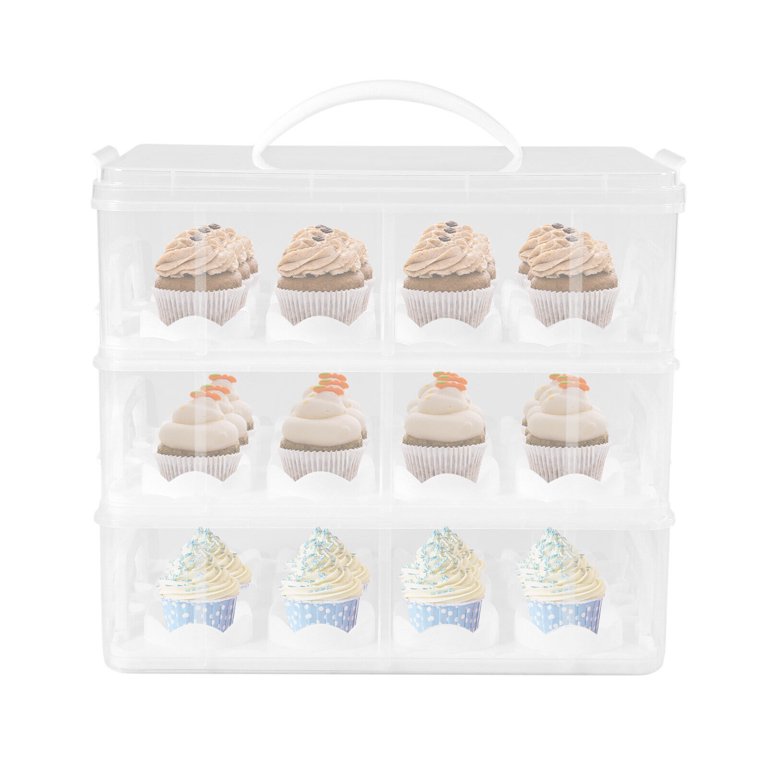  Flexzion 36 Cupcake Carrier 3 Tier Stackable Storage Container  Collapsible Cake Carrier with Lid and Handle, Reusable Rectangular Plastic  Dessert Travel Container, Display Holder Transport Box (Clear) : Home &  Kitchen