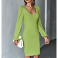 thumbnail image 4 of SWSMCLT Women's Midi Dresses Long Sleeve High Waist Spring Dress U Neck Party Fall Cocktail Fitted Backless Green X-Large, 4 of 4