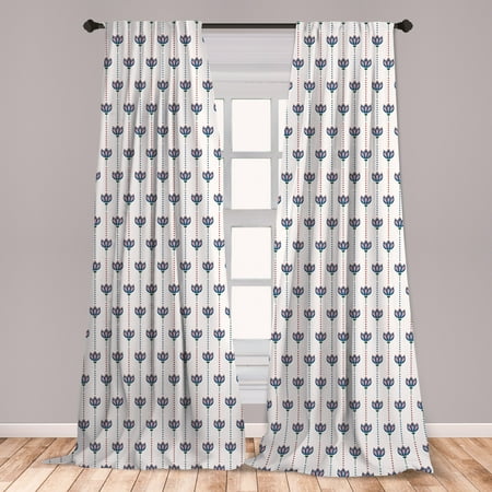 Navy Blue And Red Living Room Asian Curtains 2 Panels Set, Ottoman Tiles Inspired Bohem Tulip Flowers and Polka Dots Image, Window Drapes for Living Room Bedroom, Red Navy Blue and White, by Ambesonne ()