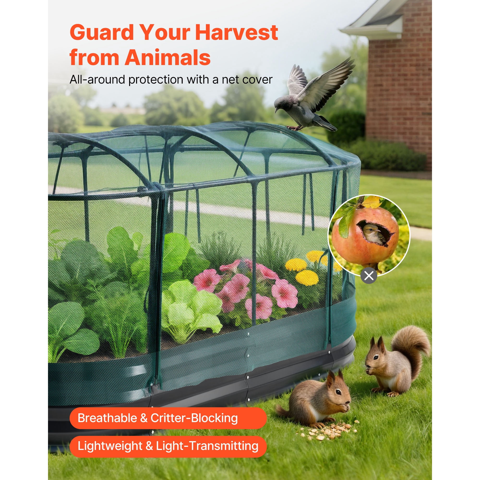 KFFKFF Galvanized Raised Garden Bed, 6 x 3 x 1 ft, with Integrated Watering System and Protective Mesh Cover, Oval Metal Planter Box for Outdoor Use, Rust-Resistant Alu-Zinc, Dark Gray