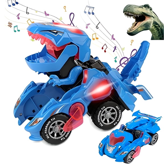 BESTSKY Toy Cars for Boys 3-6 Year Old Girls with Led Light and Music, Automatic Transforming Dinosaur Car Toys Birthday Gifts for Kids Toddlers, Blue