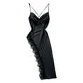 thumbnail image 4 of BUIGTTKLOP Women Nightgown Dress Silk Lace Trim V Neck Slip Dress Spaghetti Strap Asymmetrical Hem Layering Lace Cami Dresses, 4 of 6
