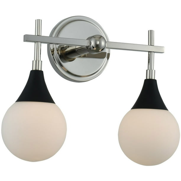 Bathroom Vanity 2 Light Fixtures With Matte Black with Polished Nickel Finish Steel/Glass