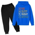thumbnail image 1 of WEIYLL Boys Outfits Sets Hooded Football Letter Printed Pants Two Piece Football Athletic Sweat Blue Suits 4-5 Years, 1 of 3
